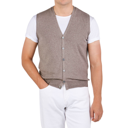 Gran Sasso Beige Extra Fine Merino Wool Vest Front