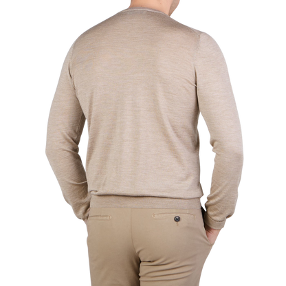 Gran Sasso Beige Wool Silk Crew Neck Sweater Back