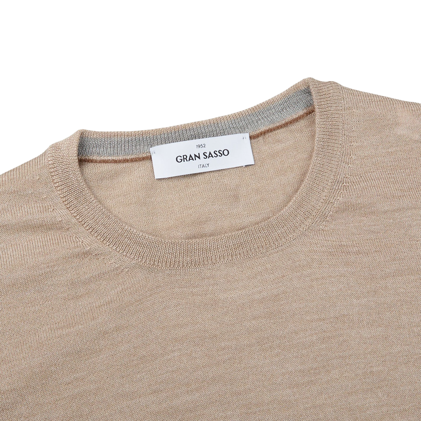 Gran Sasso Beige Wool Silk Crew Neck Sweater Collar
