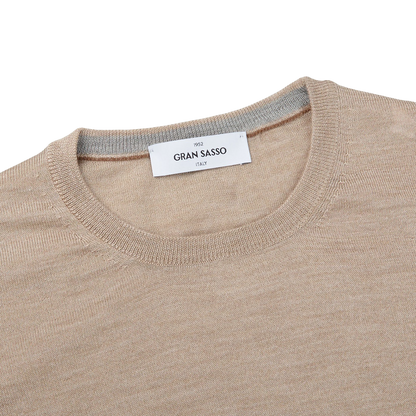 Gran Sasso Beige Wool Silk Crew Neck Sweater Collar