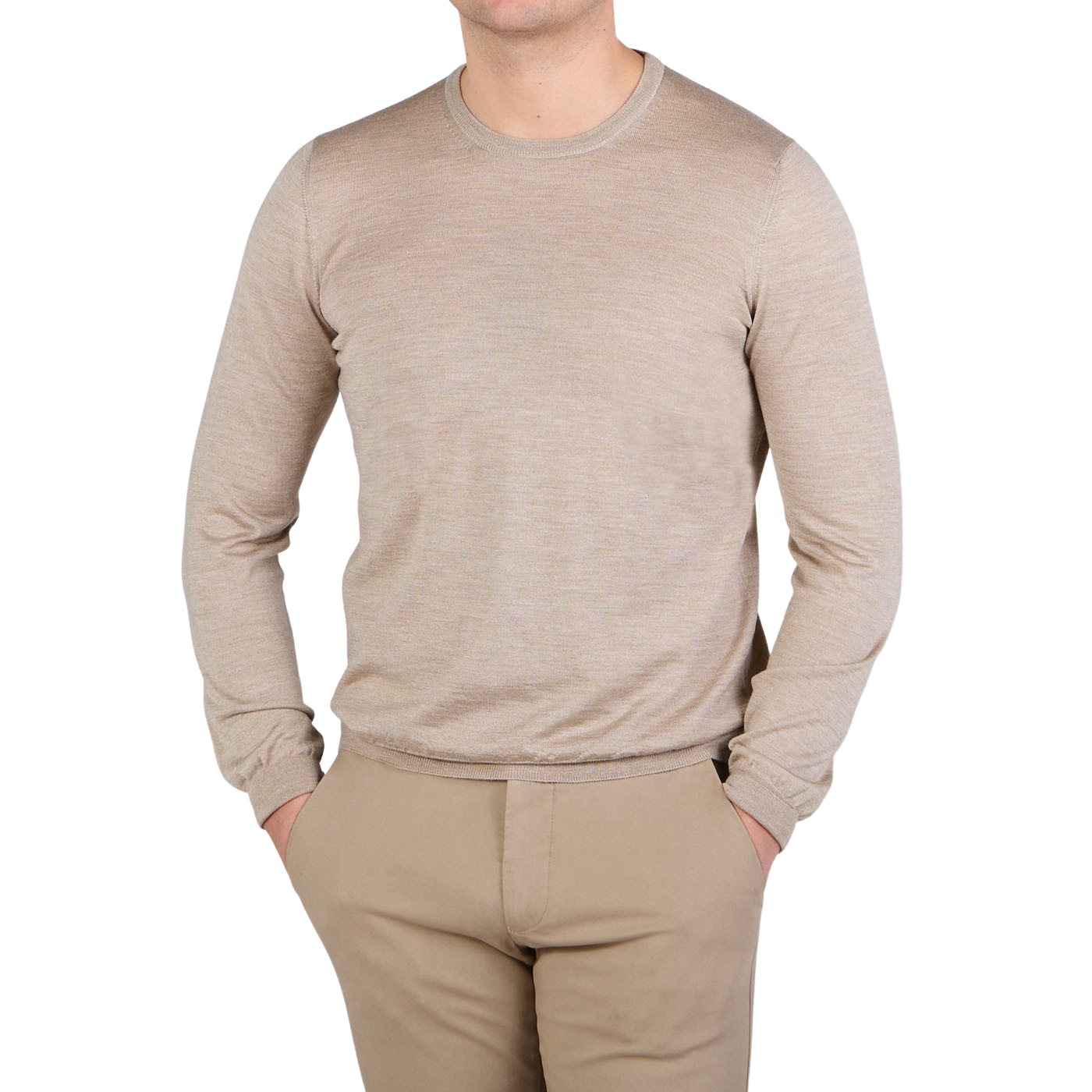 Gran Sasso Beige Wool Silk Crew Neck Sweater Front