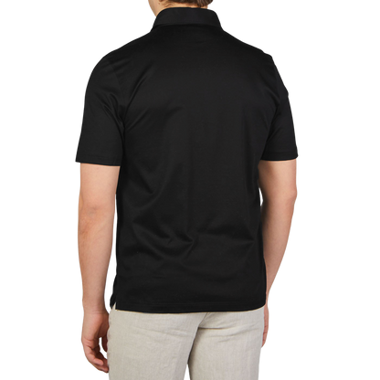 Gran Sasso Black Cotton Filo Scozia Polo Shirt Back