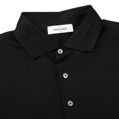 Gran Sasso Black Cotton Filo Scozia Polo Shirt Collar