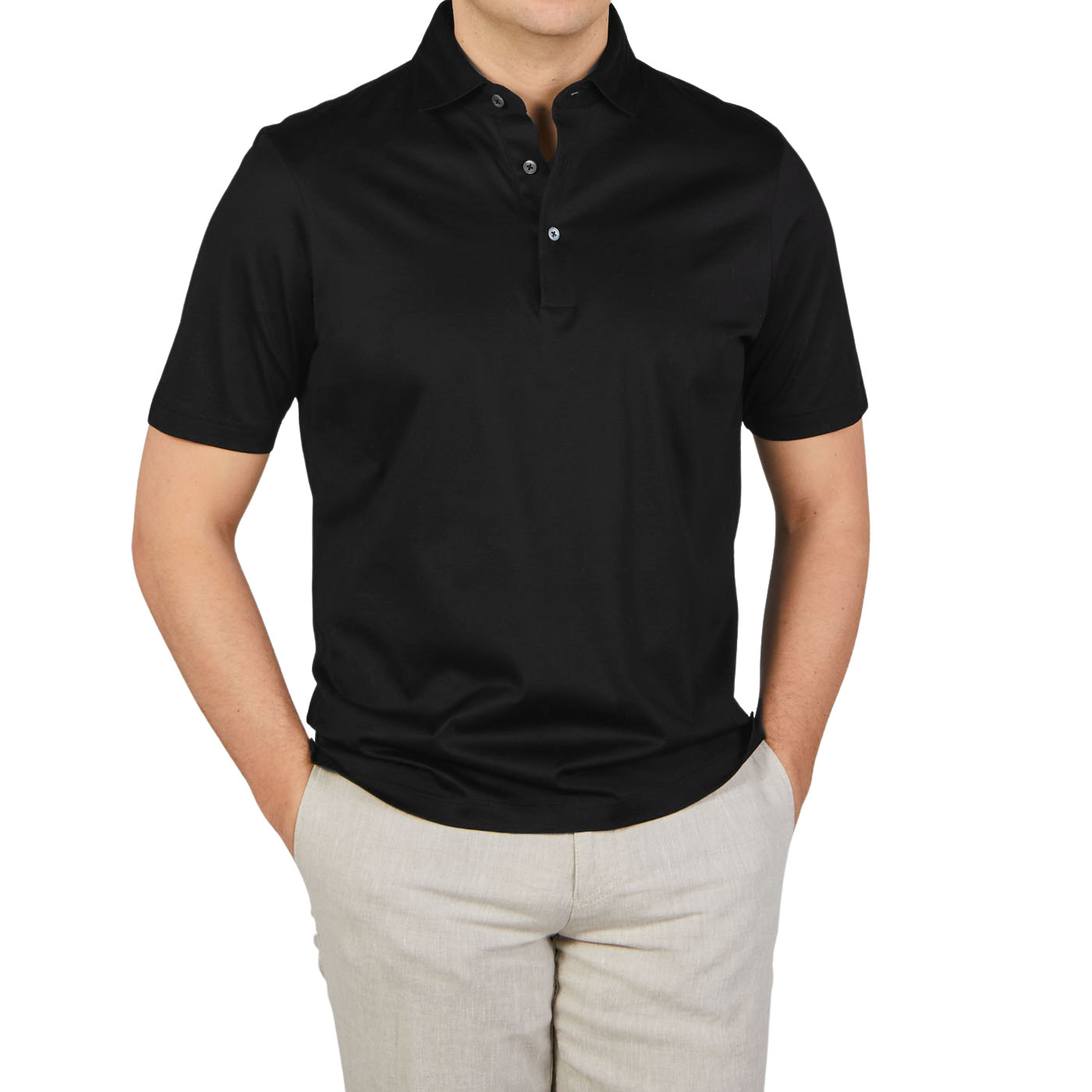 Gran Sasso Black Cotton Filo Scozia Polo Shirt Front