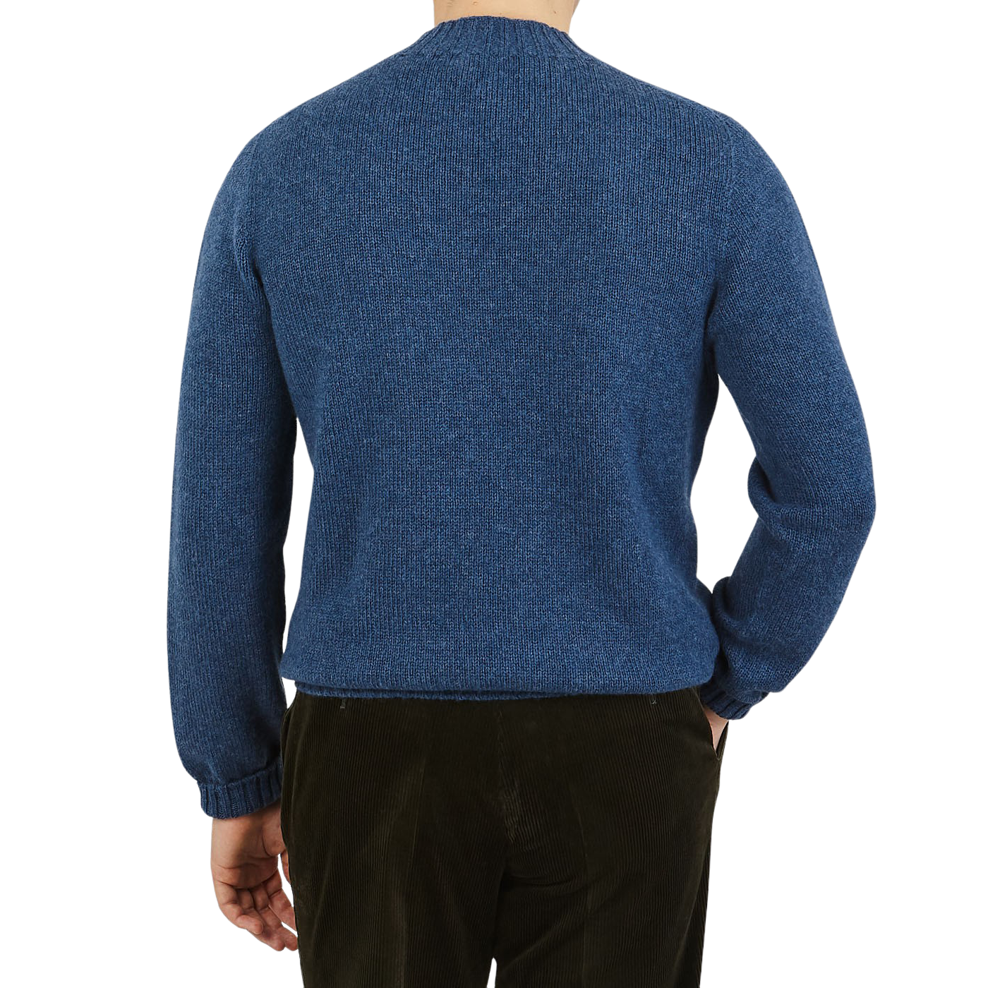 Gran Sasso Blue Melange Wool Cable Knit Crewneck Back