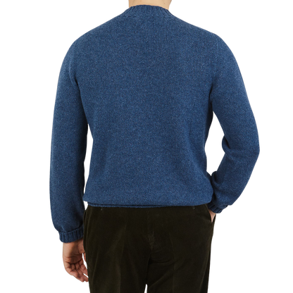Gran Sasso Blue Melange Wool Cable Knit Crewneck Back