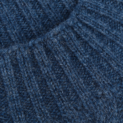 Gran Sasso Blue Melange Wool Cable Knit Crewneck Brim