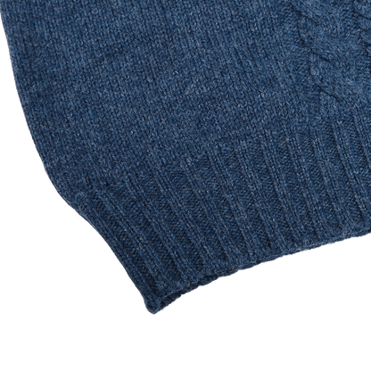 Gran Sasso Blue Melange Wool Cable Knit Crewneck Edge