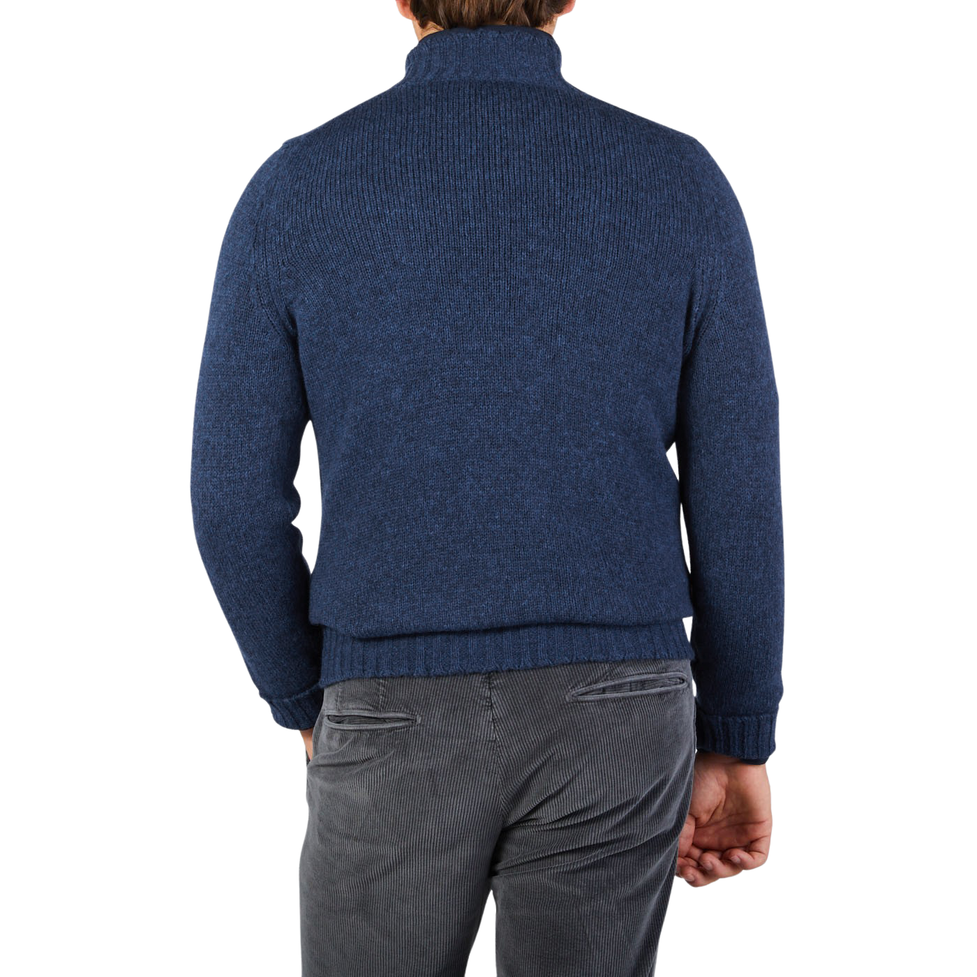 Gran Sasso Blue Wool Blend Mock Neck Sweater Back
