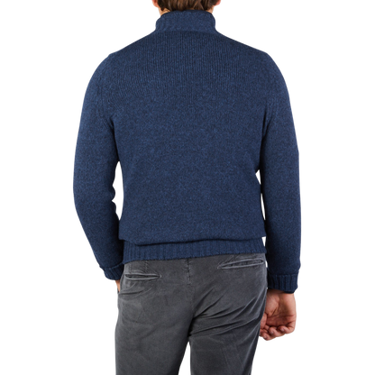 Gran Sasso Blue Wool Blend Mock Neck Sweater Back