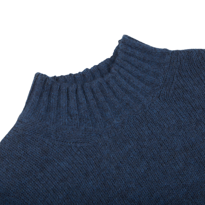Gran Sasso Blue Wool Blend Mock Neck Sweater Collar