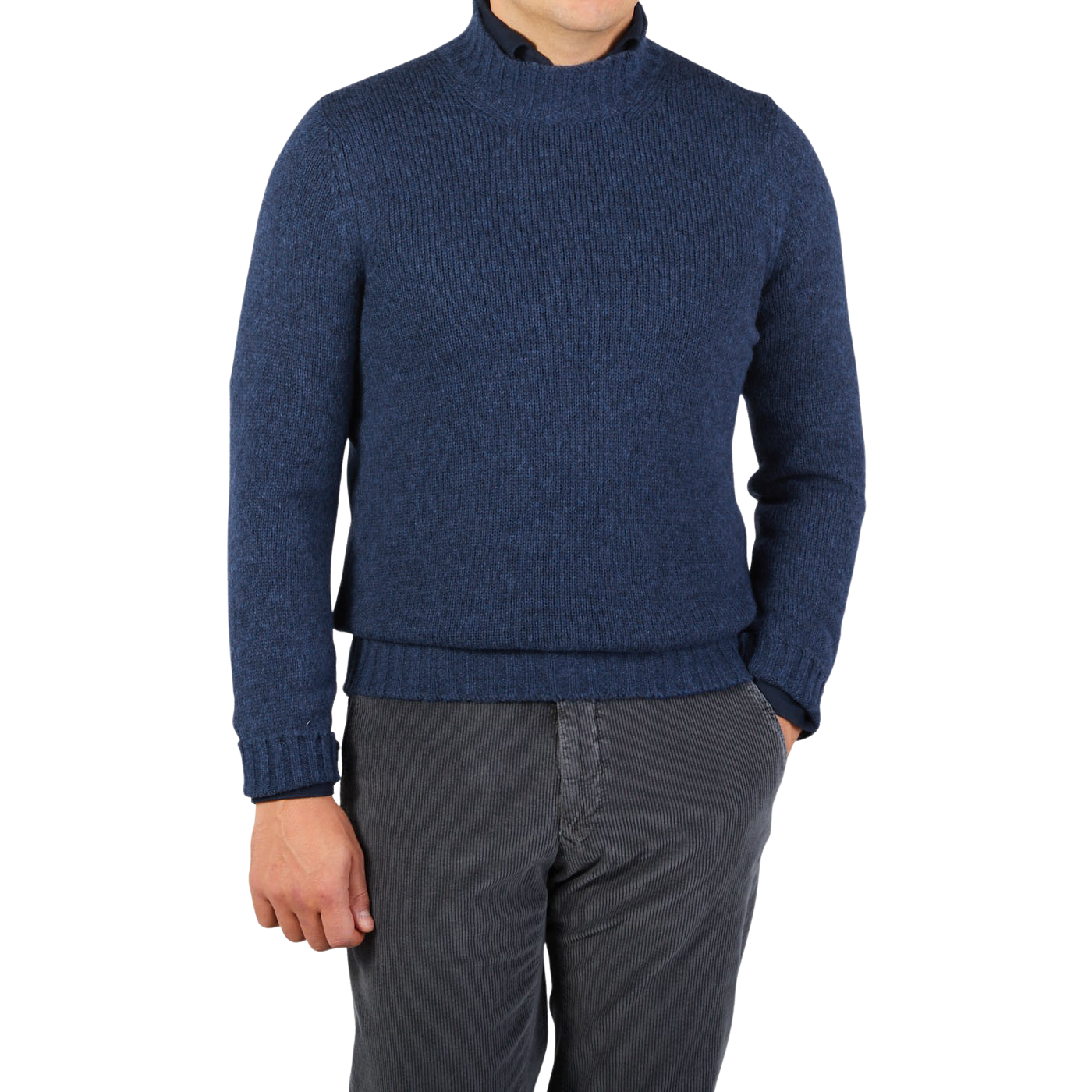 Gran Sasso Blue Wool Blend Mock Neck Sweater Front