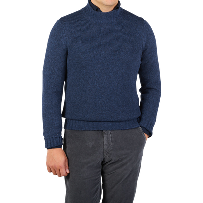 Gran Sasso Blue Wool Blend Mock Neck Sweater Front