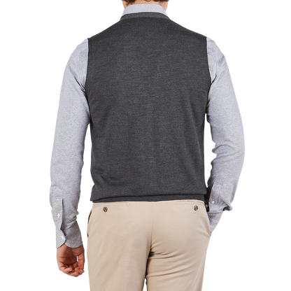 Gran Sasso Charcoal Extra Fine Merino Wool Vest Back