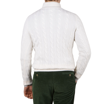 Gran Sasso Cream Cashmere Quarter Button Sweater Back