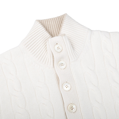 Gran Sasso Cream Cashmere Quarter Button Sweater Collar