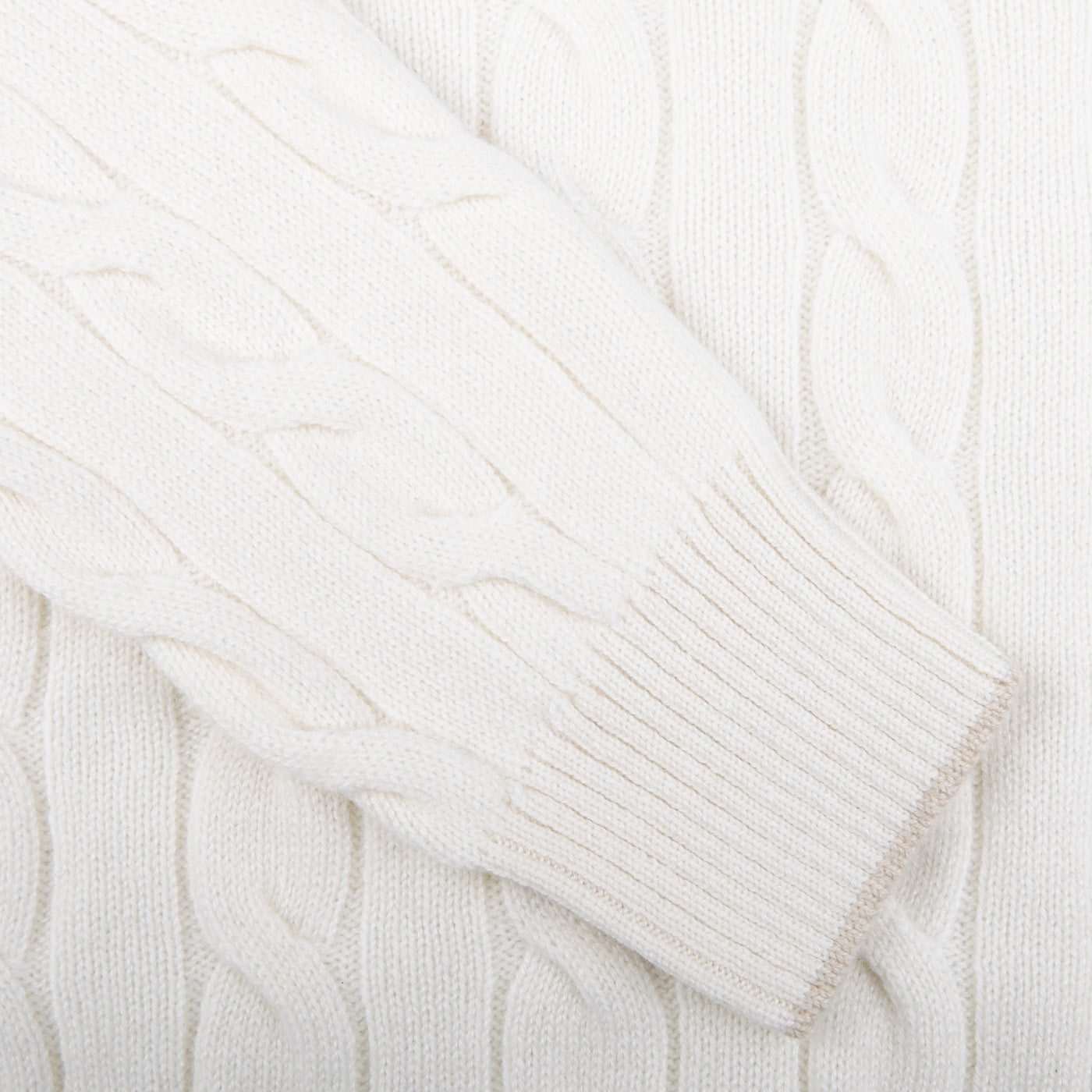 Gran Sasso Cream Cashmere Quarter Button Sweater Cuff