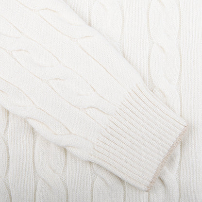 Gran Sasso Cream Cashmere Quarter Button Sweater Cuff
