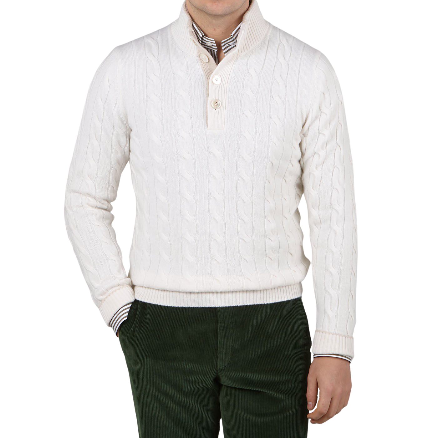 Gran Sasso Cream Cashmere Quarter Button Sweater Front