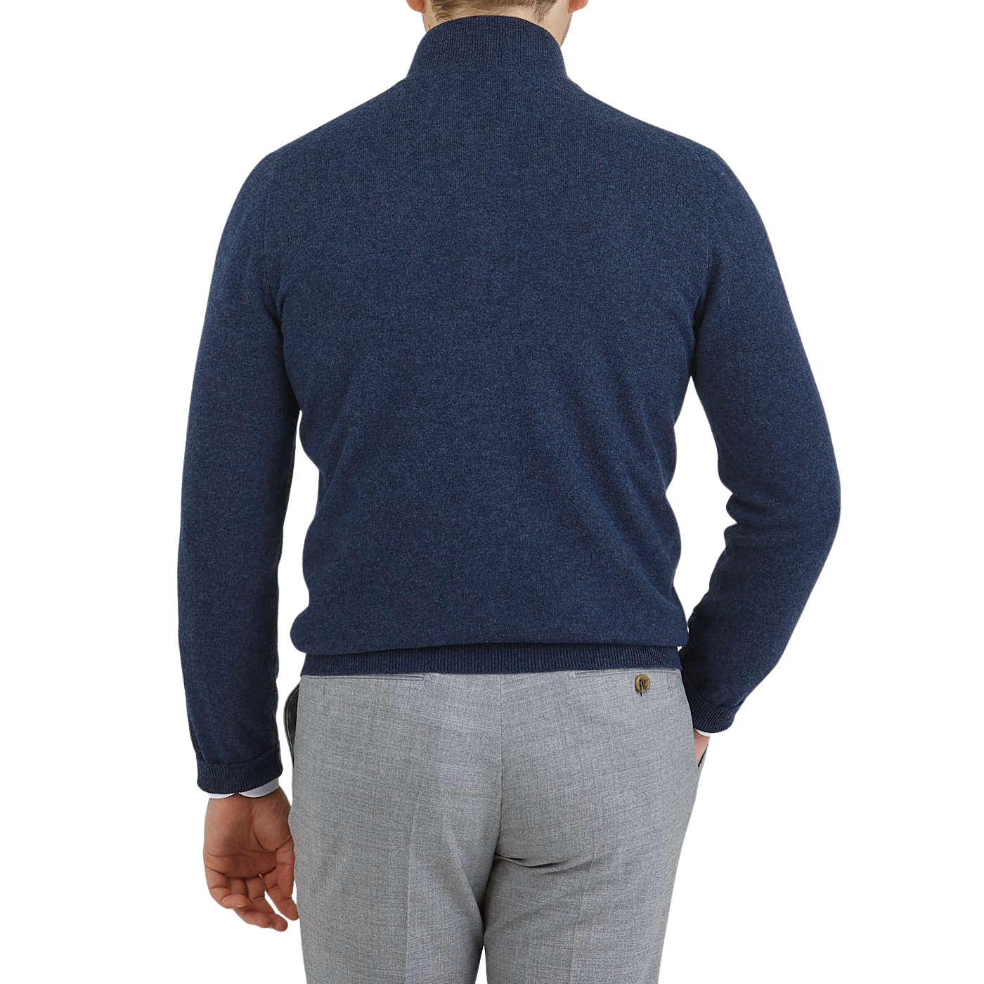 Gran Sasso Dark Blue Melange Wool Cashmere 1:4 Zip Sweater Back