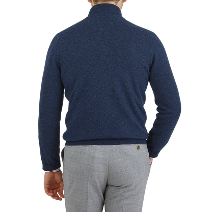 Gran Sasso Dark Blue Melange Wool Cashmere 1:4 Zip Sweater Back