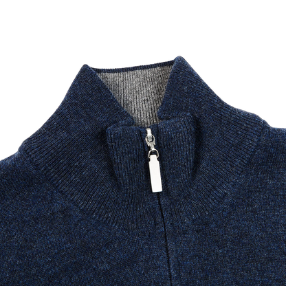 Gran Sasso Dark Blue Melange Wool Cashmere 1:4 Zip Sweater Collar