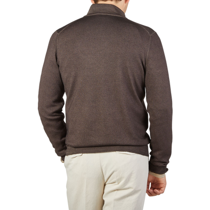 Gran Sasso Dark Brown Vintage Merino Wool Zip Cardigan Back