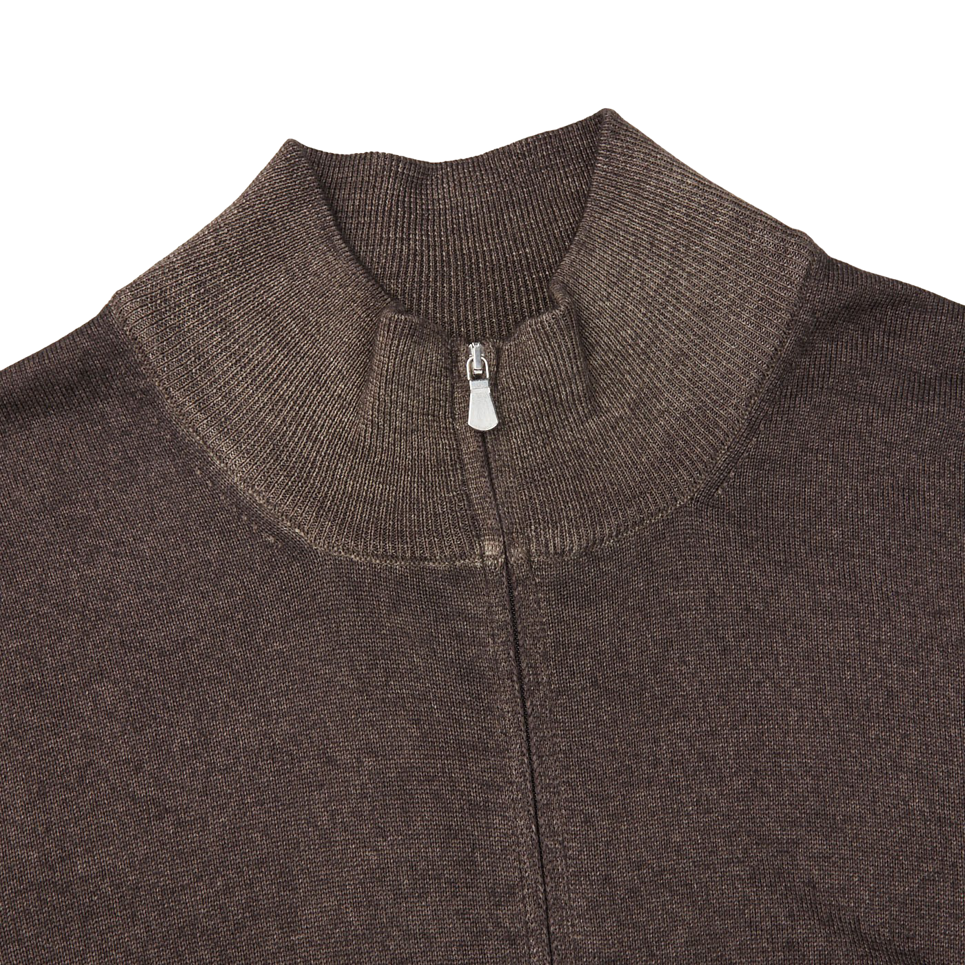 Gran Sasso Dark Brown Vintage Merino Wool Zip Cardigan Collar