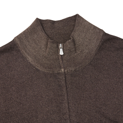 Gran Sasso Dark Brown Vintage Merino Wool Zip Cardigan Collar