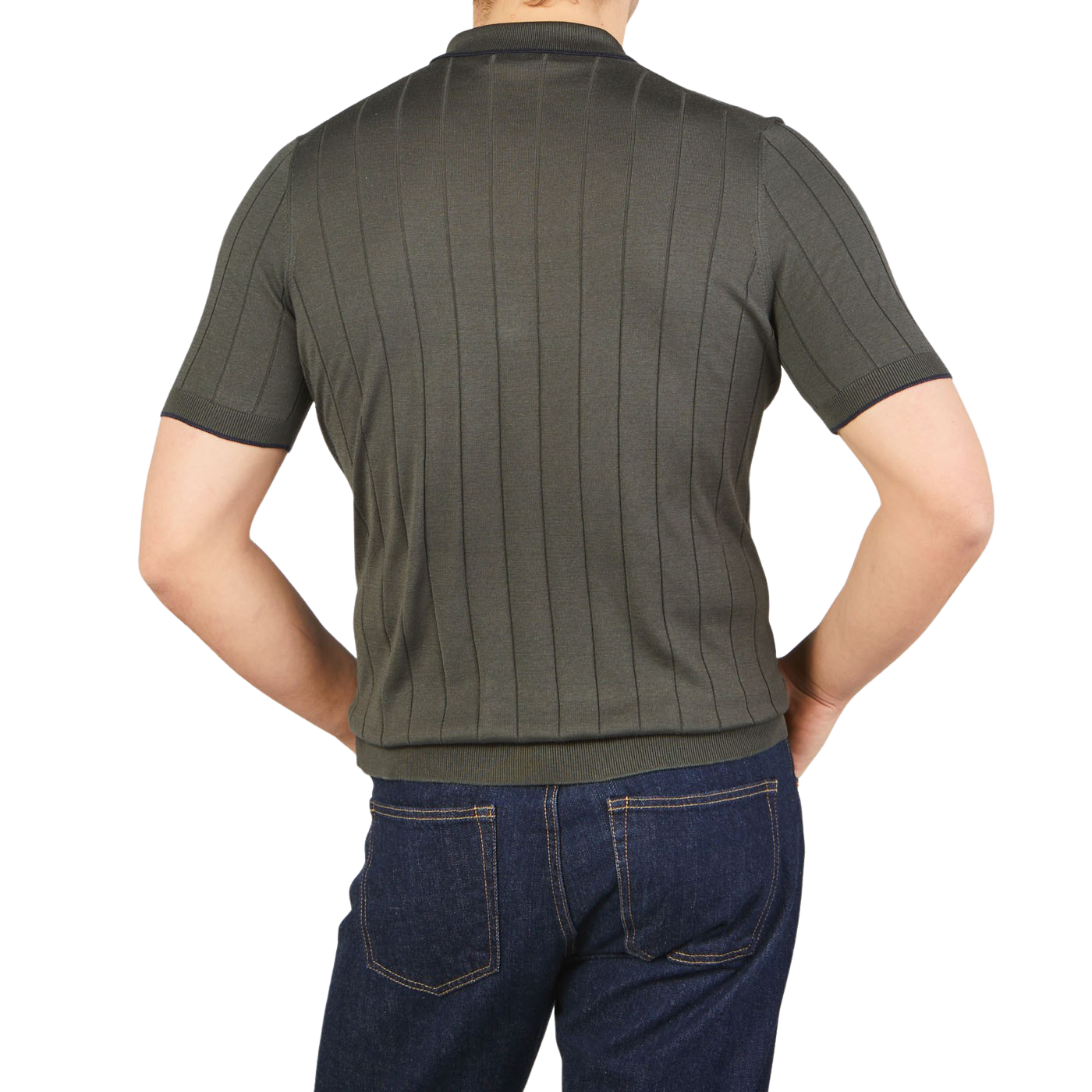 Gran Sasso Dark Green Knitted Silk Zip Polo Shirt Back
