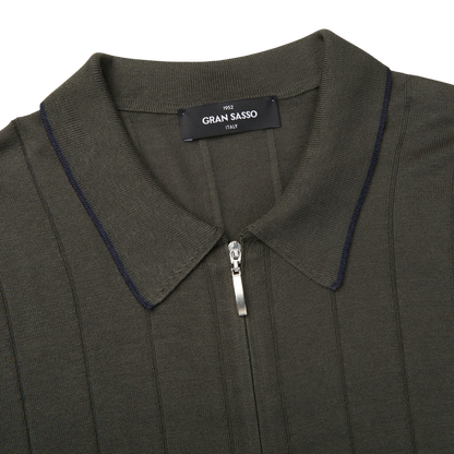 Gran Sasso Dark Green Knitted Silk Zip Polo Shirt Collar