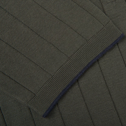 Gran Sasso Dark Green Knitted Silk Zip Polo Shirt Cuff