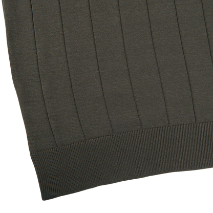 Gran Sasso Dark Green Knitted Silk Zip Polo Shirt Edge