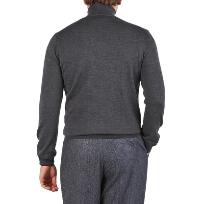 Gran Sasso Grey Extra Fine Merino Roll Neck Back