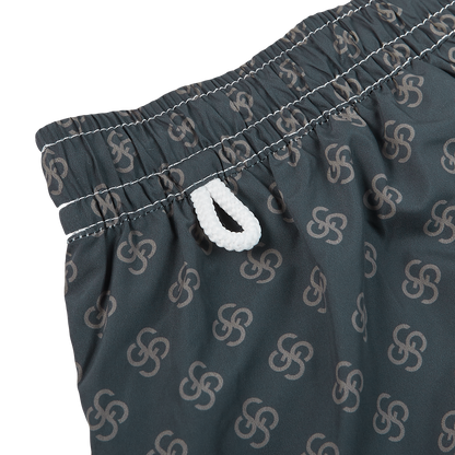 Gran Sasso Grey Logo Printed Recycled Microfiber Swimshorts Hook