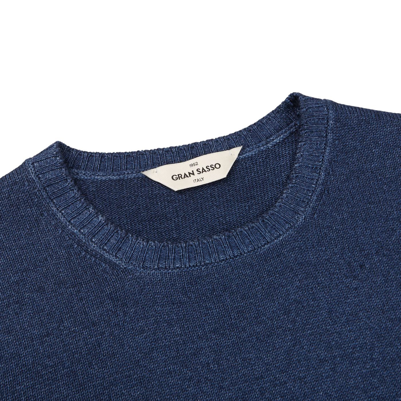 Gran Sasso Indigo Blue Vintage Wool Crewneck Sweater Collar