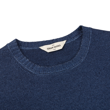 Gran Sasso Indigo Blue Vintage Wool Crewneck Sweater Collar