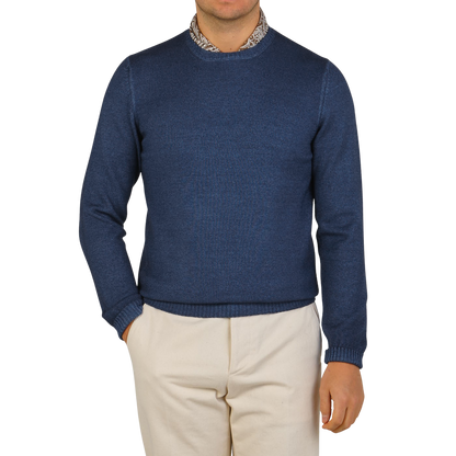 Gran Sasso Indigo Blue Vintage Wool Crewneck Sweater Front