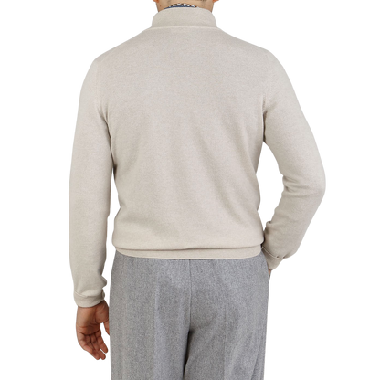 Gran Sasso Light Beige Cashmere 1:4 Zip Sweater Back