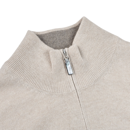Gran Sasso Light Beige Cashmere 1:4 Zip Sweater Collar