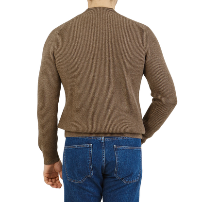 Gran Sasso Light Brown Cashmere Mock Neck Sweater Back
