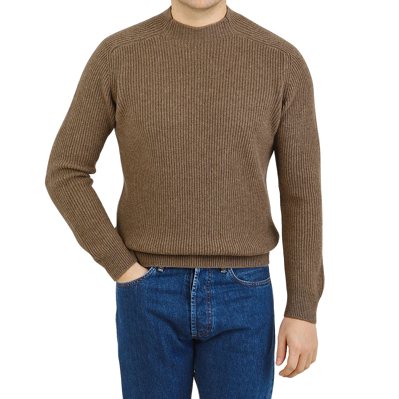 Gran Sasso Light Brown Cashmere Mock Neck Sweater Front
