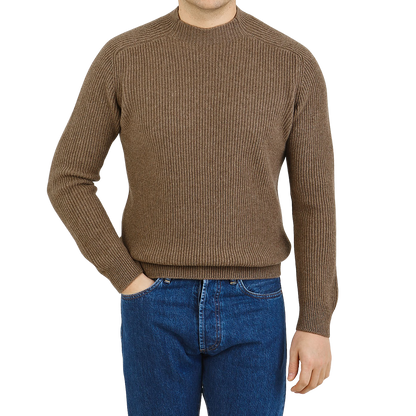Gran Sasso Light Brown Cashmere Mock Neck Sweater Front