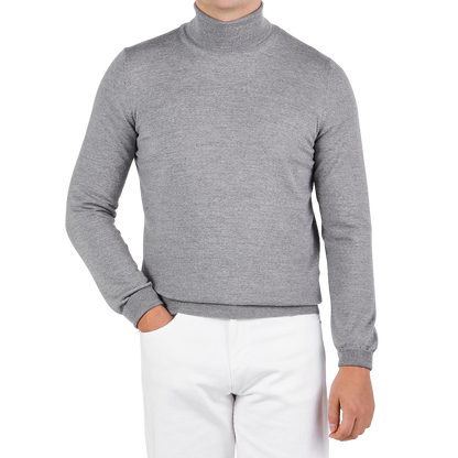 Gran Sasso Light Grey Extra Fine Merino Roll Neck Front