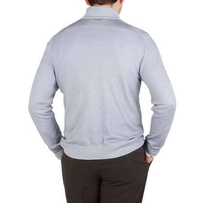Gran Sasso Light Grey Vintage Merino Wool Zip Cardigan Back