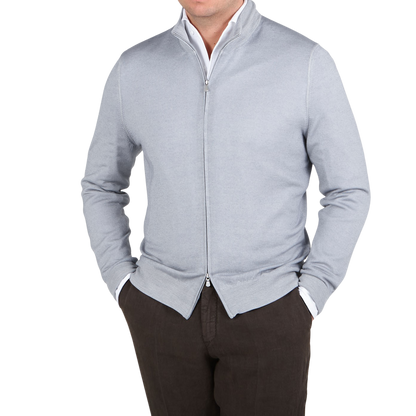 Gran Sasso Light Grey Vintage Merino Wool Zip Cardigan Front