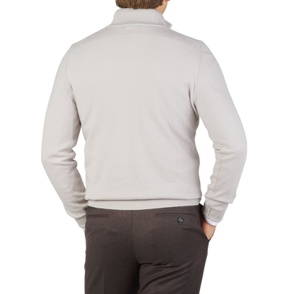 Gran Sasso Light Taupe Cashmere 1:4 Zip Sweater Back
