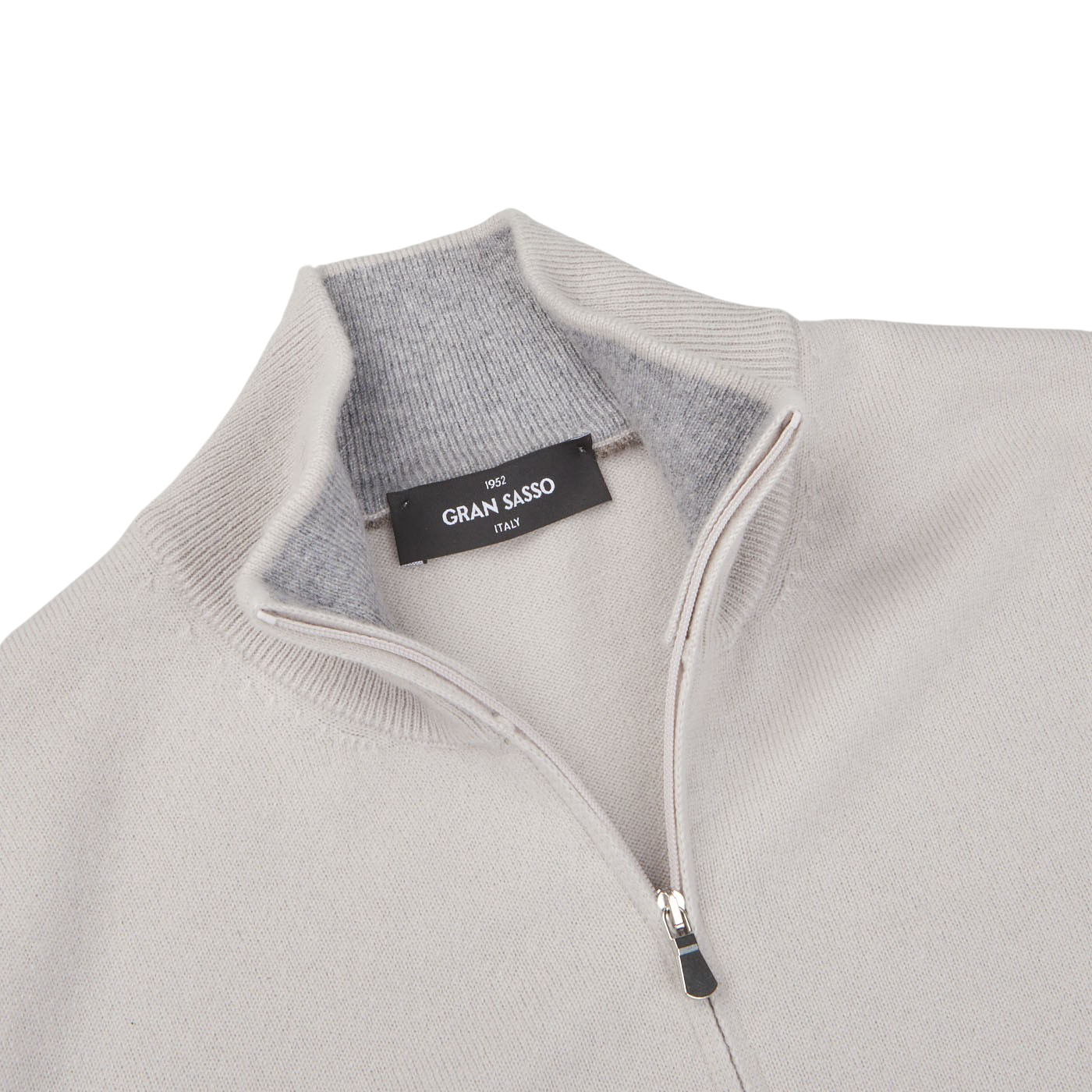 Gran Sasso Light Taupe Cashmere 1:4 Zip Sweater Collar