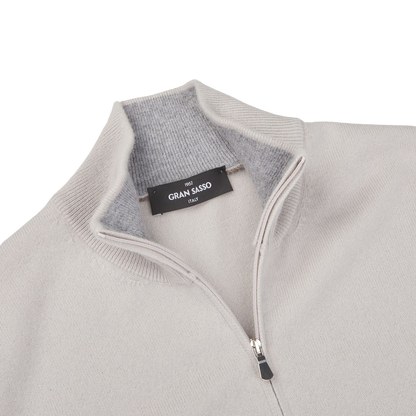 Gran Sasso Light Taupe Cashmere 1:4 Zip Sweater Collar