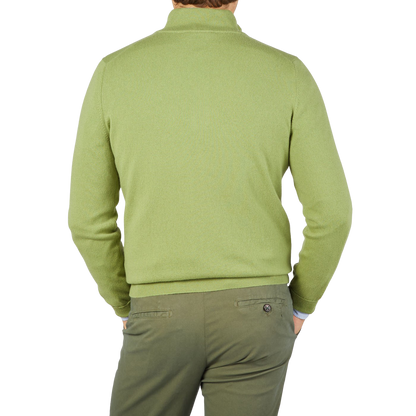 Gran Sasso Lime Green Cashmere 1:4 Zip Sweater Back